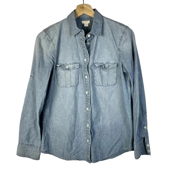 J. Crew Light Blue Chambray Western Long Sleeve Button Down XS - Picture 1 of 4